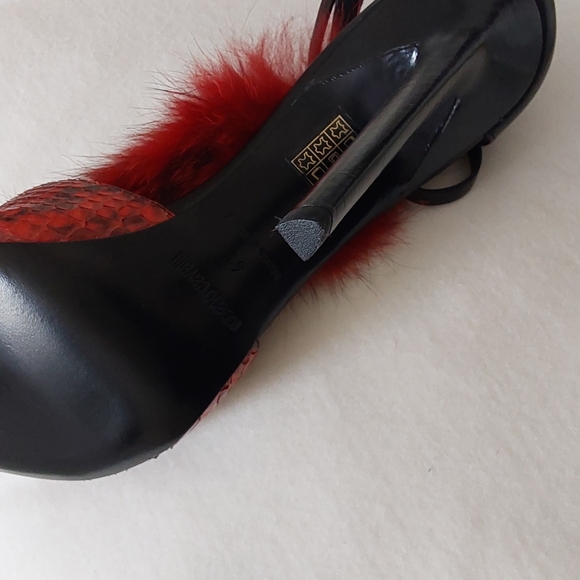 ROBERTO CAVALLI FIRE FLAME LEATHER FUR SANDAL SIZE 41/11 US - Picture 4 of 9